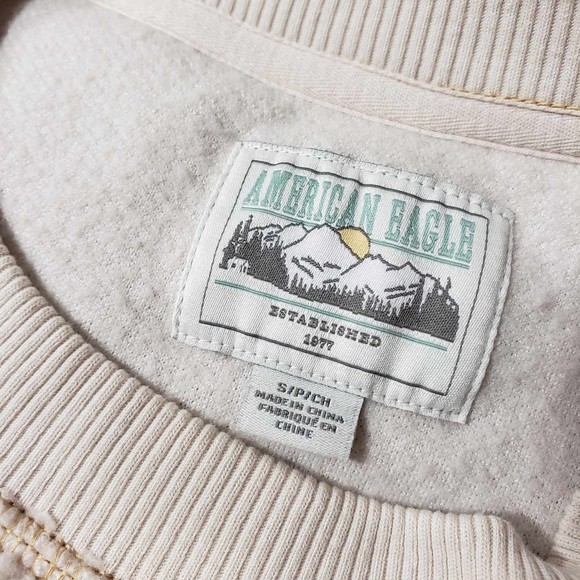 American Eagle Outfitters Size Small Slight Cropped Long Sleeve Cream Sherpa Top - Picture 5 of 7